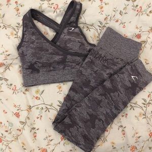 Gymshark Camo Lavender Bra Leggings Set - Small